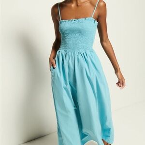 Nation LTD Suede Blue Smocked Midi Dress